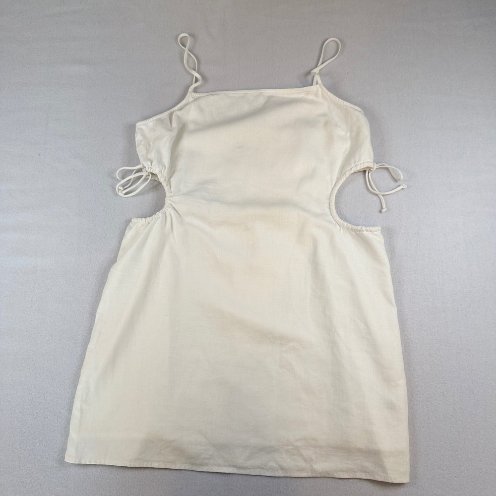 Aerie White Linen Blend Cut Out Side Tie Mini Dress NWT Large 071-7495-1362